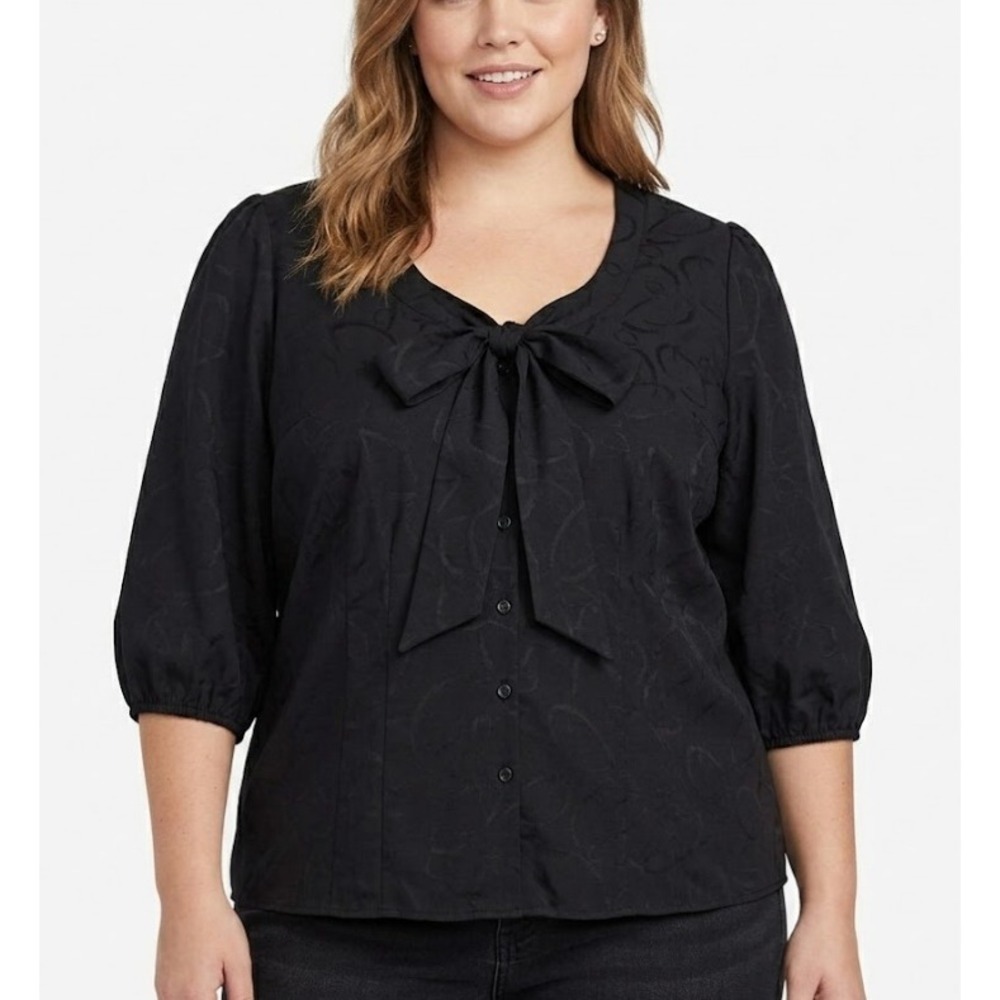 New Lane Bryant size 22/24 Black Tie Front Semi Sheer Button Down Romantic